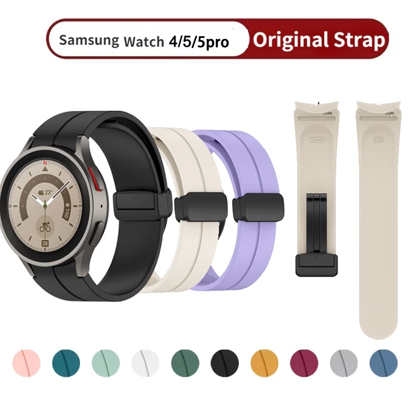 ซิลิโคนกีฬา หัวเข็มขัดแม่เหล็ก สําหรับ Samsung Galaxy Watch 4/5/6/7 40มม/44มม, 5 Pro 45มม, 4/6 Classic 42/43/46/47มม, FE