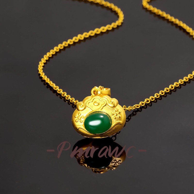 Pmrwc | Au999 Gold Inlaid Chalcedony สร้อยคอสไตล์ชาติพันธุ์ FS1339
