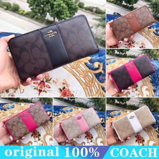 Coach f52859 กระเป๋าสตางค์ซองพลิก/กระเป๋าใส่บัตรผู้หญิงพิมพ์ลายหนังแท้/กระเป๋าใส่เหรียญแบบยาวมีซิป