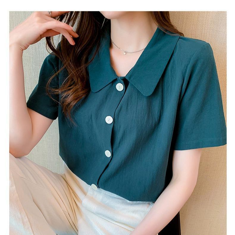 จัดส่งจากประเทศไทย เสื้อเชิ้ต คอกลม แขนสั้น เสื้อเชิ้ตสีทึบ เสื้อผ้า ...