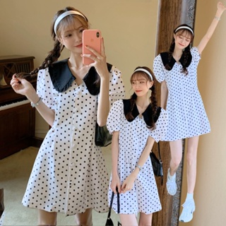 พร้อมส่ง 🍿 Polka dot piper dress เดรสสั้นแขนสั้นคอปกบัวลายจุด (32232)