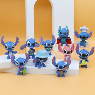 โมเดลฟิกเกอร์ PVC รูปปั้นอนิเมะ Lilo &amp; Stitch ขนาดเล็ก สไตล์ญี่ปุ่น ของเล่นสําหรับเด็ก จํานวน 10 ชิ้น ต่อชุด