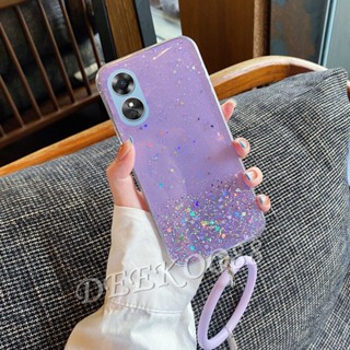 เคสโทรศัพท์มือถือแบบนิ่ม ใส ลายดาว อวกาศ พร้อมสายคล้องมือ สําหรับ OPPO A58 A78 4G A58