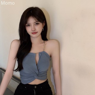 momo~สไตล์เกาหลี Chic Halter Vest เสื้อกั๊ก Halter เวอร์ชั่นเกาหลี เซ็กซี่ Hottie สั้น ด้านบน MX074