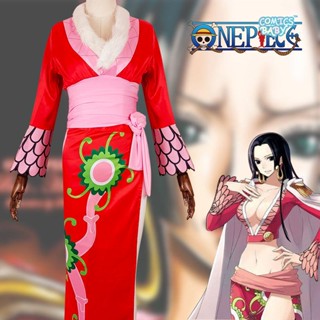 Anime ONE PIECE Boa Hancock Cosplay Costume หนึ่งชิ้น คอสเพลย์คอสเพลย์ - ชุดกิโมโนแขนยาว ชุดยูนิฟอร์มสำหรับสุภาพสตรี ชุดฮาโลวีน cheongsam Long Sleeve Kimono Women Dress Uniform Suit Halloween 海贼王 汉库克 蛇姬女帝红色旗袍