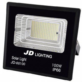 AjuShop-JD โคมไฟสปอร์ตไลท์โซลาร์เซลล์ 100W พร้อมรีโมท รุ่น JD-88100-3000K แสงวอร์มไวท์