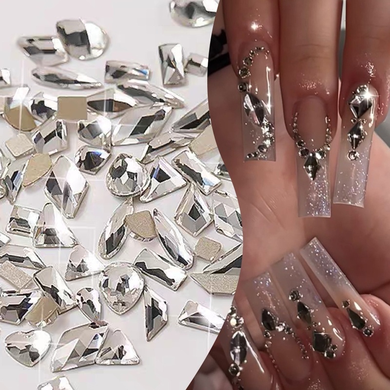 3d เล็บ Rhinestone AB Charms คริสตัลเล็บ Flatback อัญมณีสําหรับ DIY ตกแต่งเล็บ Glitter เล็บ 50 ชิ้น