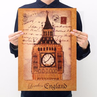 [F018] โปสเตอร์กระดาษคราฟท์ ลาย Big Ben สไตล์เรโทร สําหรับตกแต่งคาเฟ่ บาร์