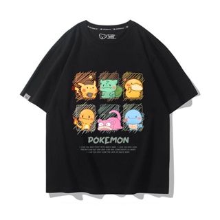 Pokemon อนิเมะ เสื้อยืด Pikachu Psyduck Charmander Bulbasaur เสื้อยืดแขนสั้นผ้าฝ้ายฤดูร้อน