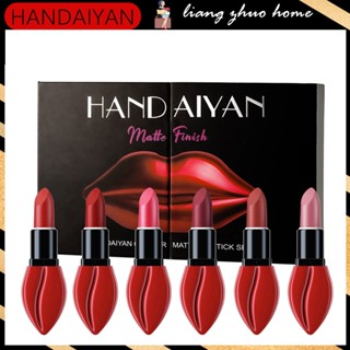 Handaiyan ลิปสติก เนื้อแมตต์กํามะหยี่ กันน้ํา ติดทนนาน 6 สี