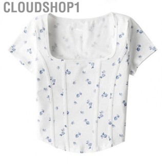 Cloudshop1 Short Sleeve Top  Floral Print Top Modifying Figure Comfortable Soft Breathable  for Women for Dating