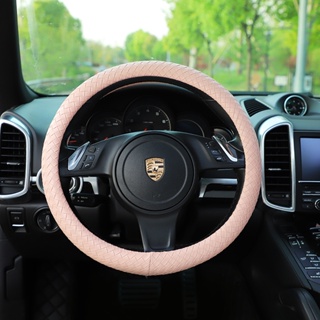 New Woven Car Steering Wheel Cover Leather Solid Color Car Non-Slip Wear-Resistant Car Handle Cover Car Interior Design Supplies steering wheel cover 38cm car accessories interior organizer