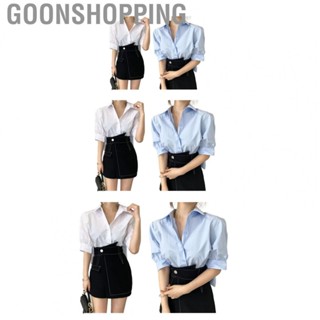 Goonshopping Summer Shirt  Button Up Simple Turn Down Collar Short Sleeve Top Breathable  for Business