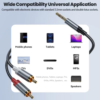 Toocki RCA สายเคเบิลแจ็คเสียง 3.5 มม. เป็น 2RCA ตัวผู้ สําหรับสมาร์ทโฟน เครื่องขยายเสียง โฮมเธียเตอร์ กล่องทีวี PC HiFi AUX