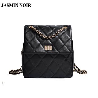 Jasmin NOIR กระเป๋าเป้สะพายหลัง กระเป๋านักเรียน หนัง PU แต่งเพชร แต่งสายโซ่ สําหรับผู้หญิง (กระเป๋าเดินทาง / กระเป๋าแล็ปท็อป)