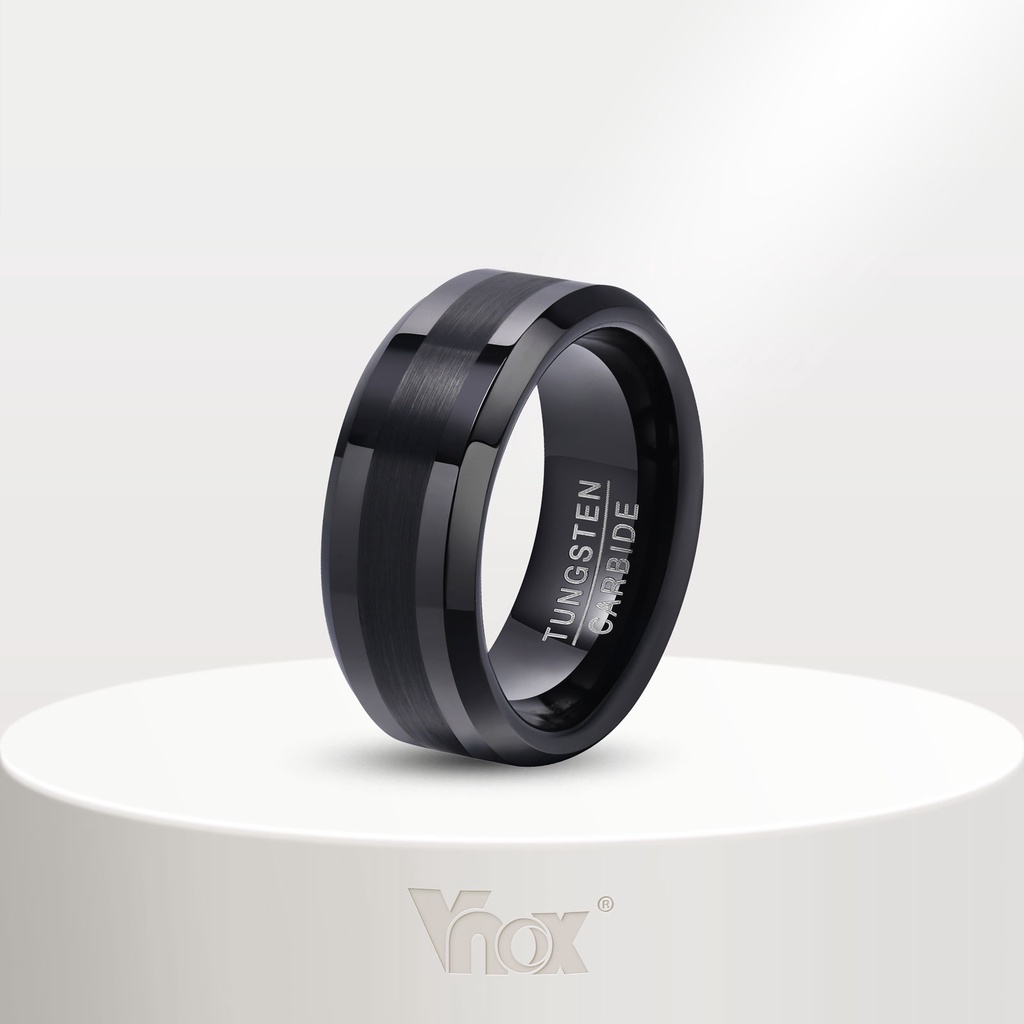 Vnox แหวนแต่งงาน เหล็กทังสเตน 8 มม. กันรอยขีดข่วน สีดํา เรียบง่าย เครื่องประดับ สําหรับผู้ชาย
