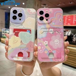 เคสโทรศัพท์มือถือแบบใส ลายดอกไม้ หน้ายิ้ม พร้อมช่องใส่บัตร สําหรับ Realme C51 NFC C53 C55 C33 C35 C30 C30S C31 Narzo N55 50A 50i Prime