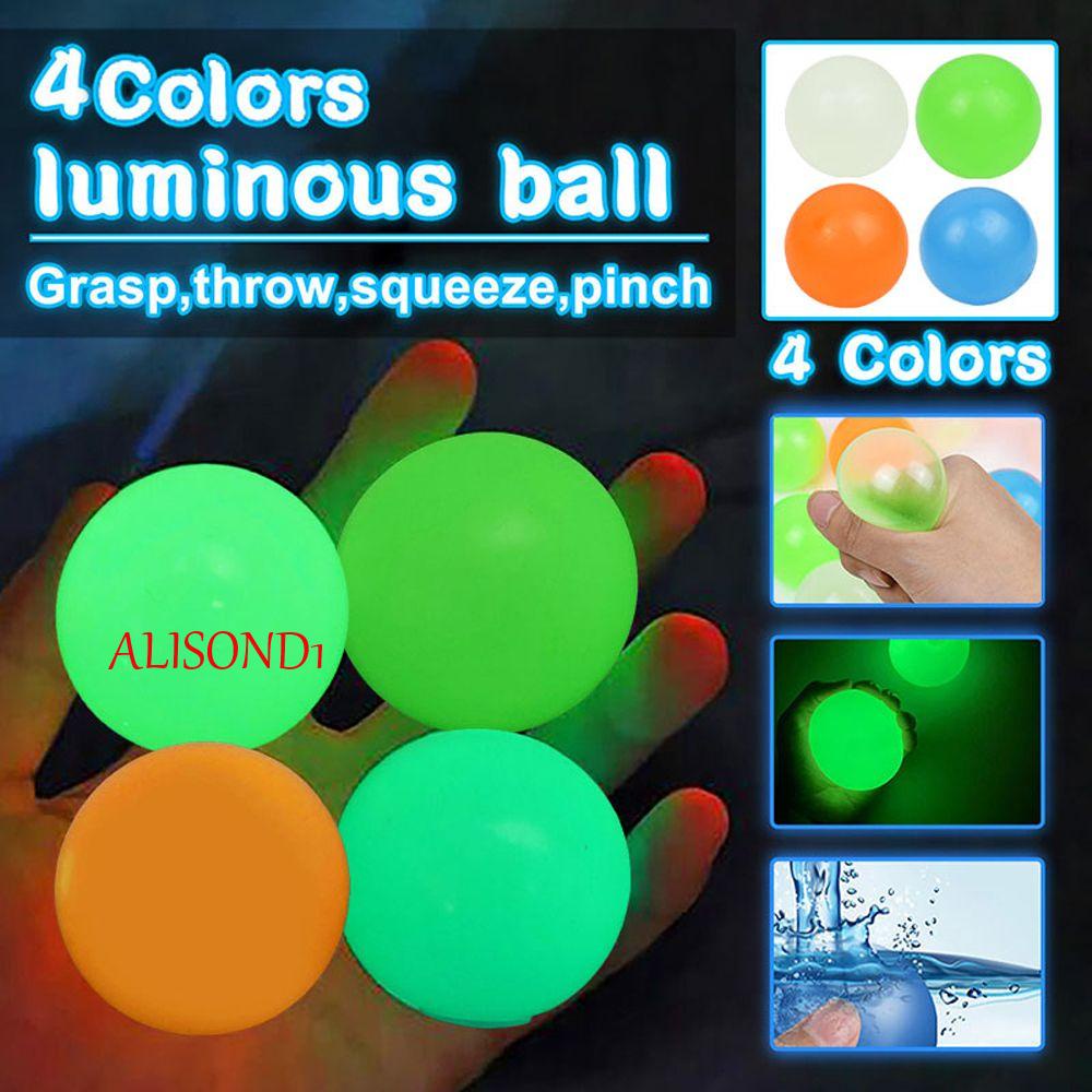 Alisond1 ลูกบอลเหนียวติดผนัง เรืองแสง คุณภาพสูง ของเล่นคลายเครียด ตกแต่งปาร์ตี้ ลูกบอลเหนียว ลูกบอลเหนียว เรืองแสง