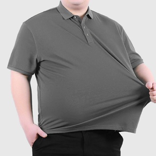 Spot M-8XL] oversized lapel T-shirt mens fad fat polo shirt fat plus-size loose shirt summer thin lapel Tee short-sleeved T-shirt boys wear