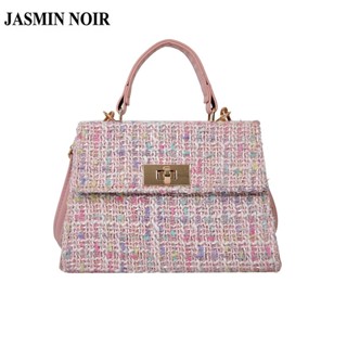 Jasmin NOIR กระเป๋าถือ กระเป๋าสะพายไหล่ ผ้าขนสัตว์ ลายสก๊อต ขนาดเล็ก แฟชั่นสําหรับสตรี