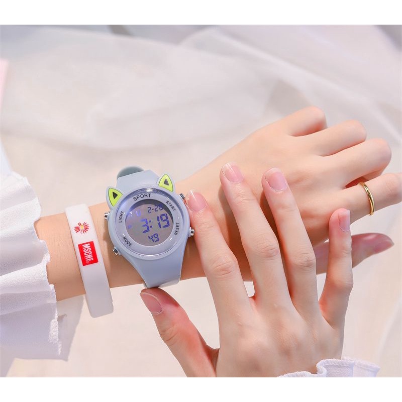 นาฬิกาข้อมืออิเล็กทรอนิกส์ อเนกประสงค์ กันน้ํา ลายหูแมวน่ารัก เหมาะกับของขวัญ สําหรับเด็ก - รูปที่ 5