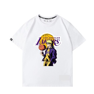 Naruto x Lakers x James แบรนด์ Super Fire เสื้อยืดผู้ชายแขนสั้น ชุดบาสเก็ตบอล Ins Tide อนิเมะ