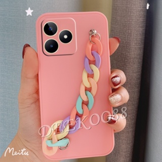 พร้อมส่ง เคสโทรศัพท์มือถือ ซิลิโคนนิ่ม TPU พร้อมสายโซ่คล้อง สีรุ้ง สําหรับ Realme C53 C55 NFC 10 Pro+ Pro 5G Coca-Cola Edition GT NEO 5 SE 4G 2023