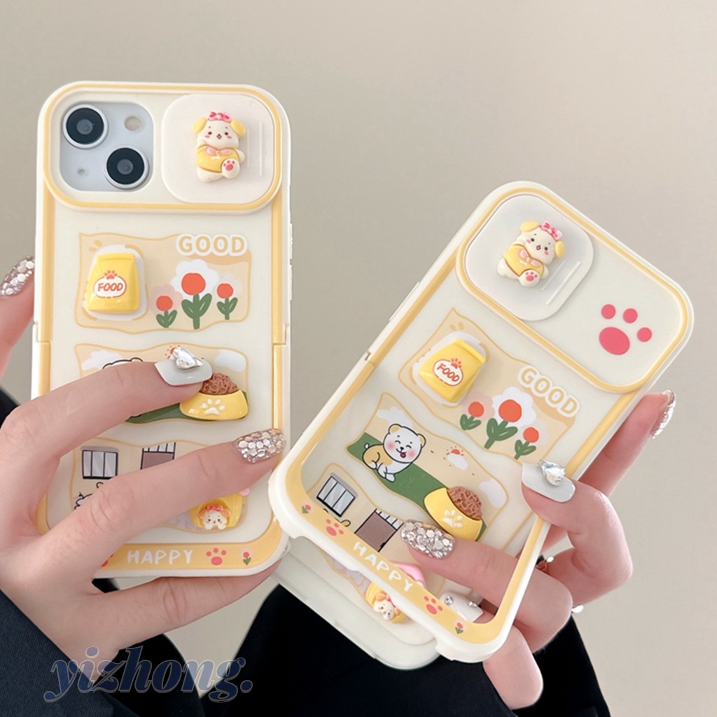 เคสมือถือ TPU แบบนิ่ม ลายสุนัข 3D พร้อมขาตั้ง กันรอยขีดข่วน สําหรับ iPhone 14PM 11 13 12 Pro Max