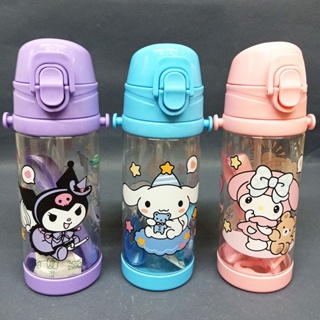 Kawaii My Melody Kuromi Cinnamoroll ขวดน้ําพลาสติก พร้อมหลอดดูด แบบพกพา 450 มล.