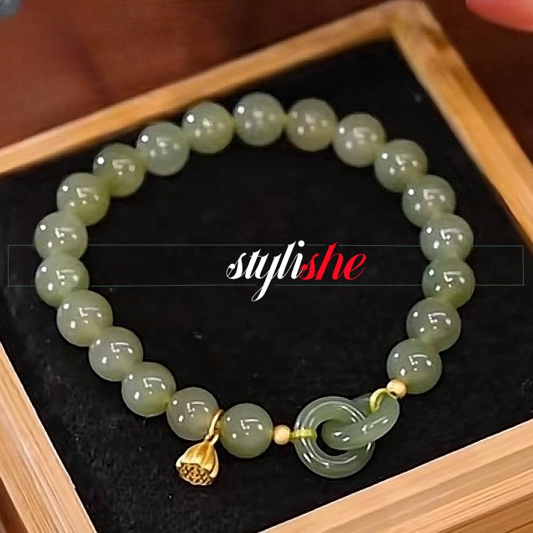 สร้อยข้อมือ จี้หยกเทียม สีทอง หรูหรา เครื่องประดับ แฟชั่นสําหรับผู้หญิง