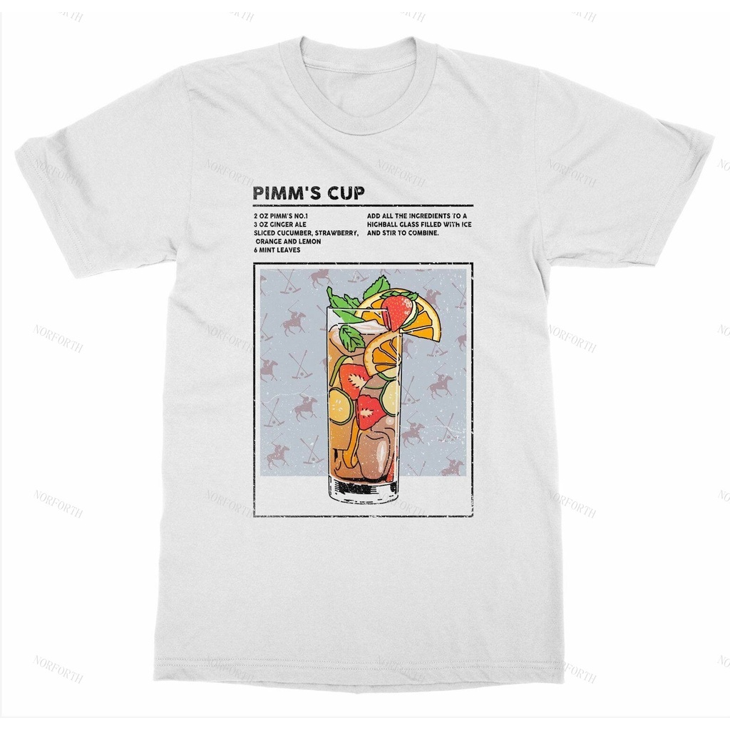 Pimm Is Cup T เสื้อเครื่องดื่มผสมค็อกเทลแอลกอฮอล์ Bartender Booze Happy Hour Shot cotten tee