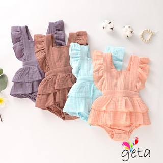 Geta- ชุดรอมเปอร์ แขนกุด เปิดหลัง สีพื้น น่ารัก ฤดูร้อน สําหรับเด็กผู้หญิง