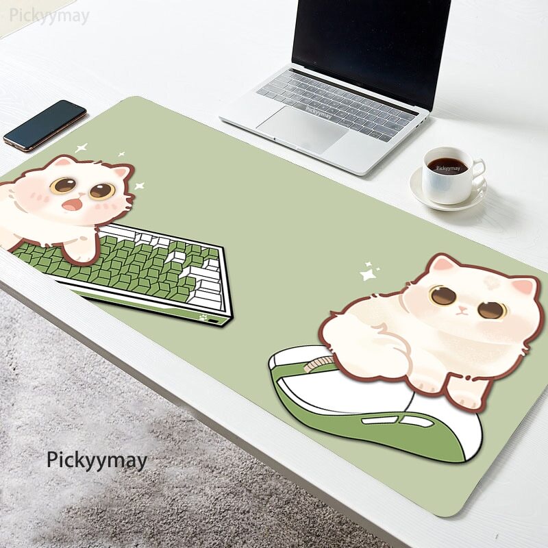 แผ่นรองเมาส์ขนาดใหญ่ 100x50 ซม.คอมพิวเตอร์ขนาดใหญ่ Mousepads Matcha สีเขียว Mousepad Big คีย์บอร์ด Gamer แผ่นรองเมาส์แมวน่ารักโต๊ะ Mats