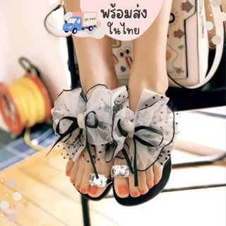 คุ้มที่สุด! [พร้อมส่ง] ส้นสูง 1 ซม. 35-42 รองเท้าแตะโบว์ใหญ่ size 35-42 แต่งโบว์ ฟูๆ น่ารักสุดๆ มีไซด์ใหญ่ 808