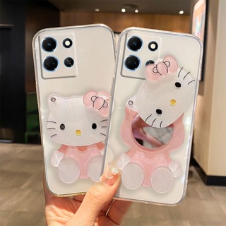 ใหม่ เคสโทรศัพท์มือถือ ซิลิโคนนิ่ม TPU ใส ลาย KITTY พร้อมกระจก สําหรับ INFINIX NOTE 30 4G X6833B 30 5G X6711 30 Pro 30i 4G INFINIX Note30 NOTE30i