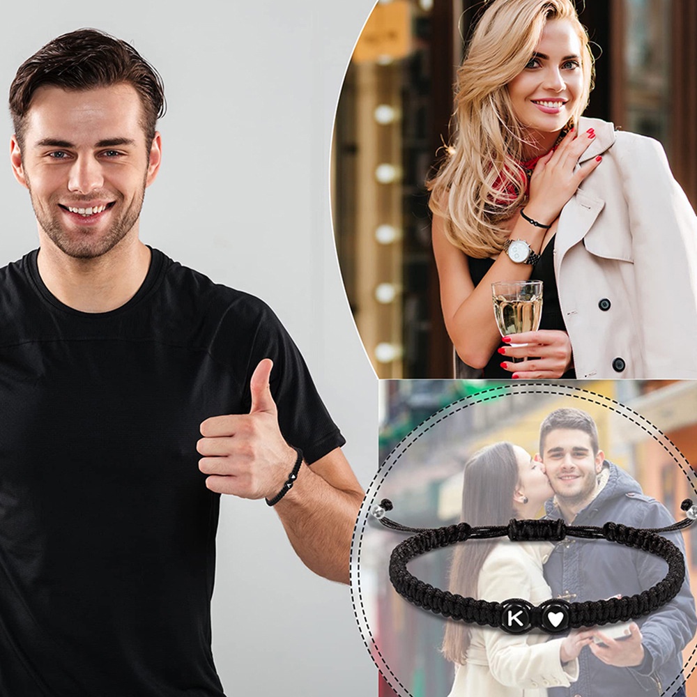 สร้อยข้อมือเชือกถัก แฮนด์เมด ปรับได้ ลายตัวอักษร 26 ตัว ของขวัญนําโชค สําหรับผู้หญิง ผู้ชาย - รูปที่ 3