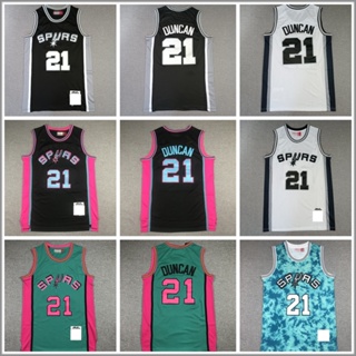 เสื้อกีฬาบาสเก็ตบอล ปักลาย San Antonio Spurs No.21 Tim Duncan สไตล์เรโทร สําหรับผู้ชาย