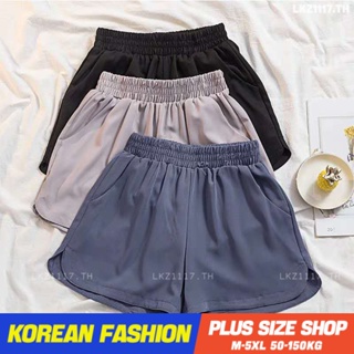 Plus size เสื้อผ้าสาวอวบ❤ กางเกงขาสั้นสาวอวบ ไซส์ใหญ่ ผู้หญิง กางเกงขาสั้นเอวสูง ขากว้าง เอวยางยืด ทรงเอ สีดำ ฤดูร้อน สไตล์เกาหลีแฟชั่น