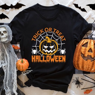 เสื้อยืด พิมพ์ลาย Trick or Treat เหมาะกับปาร์ตี้ฮาโลวีน สําหรับผู้หญิง ครอบครัว