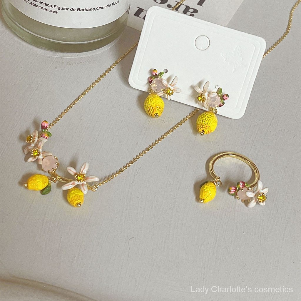 0623-YWFK no fading Y2K Sweet Cute Lemon Flower Design Necklace Temperament Entry Lux High-End Fashion Less Sense Ring Earrings Fashion Special-Interest Sweet Cool Net Red Exquisite Popular