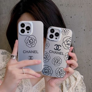 เคสป้องกันโทรศัพท์มือถือ ผิวด้าน ชุบเงิน ลายดอกไม้ CC หรูหรา สําหรับ iPhone 11 14 12 13 Pro Max