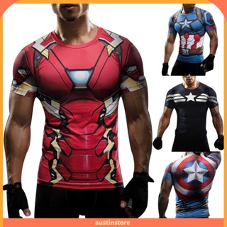 Austinstore เสื้อยืดแขนสั้น พิมพ์ลาย Iron Man Captain America พลัสไซซ์