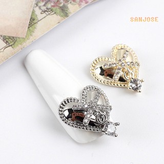 Sj❣เครื่องประดับ รูปหัวใจ ประดับเพทาย แวววาว สําหรับตกแต่งเล็บ DIY