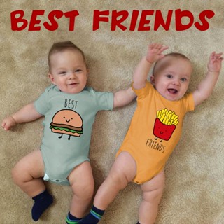 Best Friends ชุดรอมเปอร์ ผ้าฝ้าย ลายแฮมเบอร์เกอร์ และเฟรนช์ฟราย สําหรับเด็กทารก DGZF