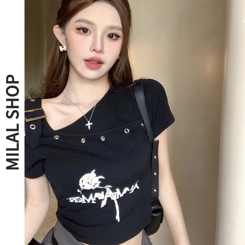 Y2k เสื้อยืด แขนสั้น พิมพ์ลาย สีขาว เซ็กซี่ ฤดูร้อน สําหรับผู้หญิง