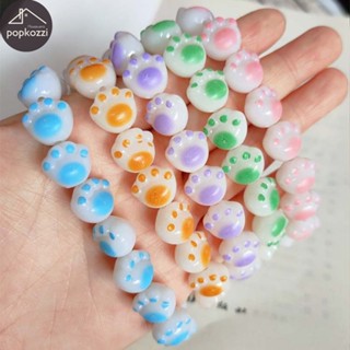 Popkozzi สร้อยข้อมือลูกปัดคาร์บอน แบบนิ่ม รูปอุ้งเท้าแมวน่ารัก แฮนด์เมด สําหรับเด็กผู้หญิง