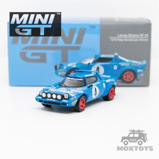 Mini GT 1:64 Lancia Stratos HF 1979 Rally MonteCarlo Winner #4 โมเดลรถยนต์ LHD Diecast สีฟ้า