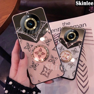 เคสโทรศัพท์มือถือ พร้อมแหวนขาตั้ง และกระจก และสายคล้อง หรูหรา สําหรับ Realme 11 Pro Plus 11 Pro