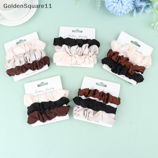 Goldensquare ยางรัดผมหางม้า ผ้าไหม ยืดหยุ่น สีพื้น หรูหรา สําหรับผู้หญิง 3 ชิ้น ต่อชุด