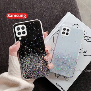 เคสโทรศัพท์มือถือแบบนิ่ม TPU ใส กันกระแทก แต่งกลิตเตอร์ฟอยล์สีเงิน ระยิบระยับ แฟชั่น สําหรับ Samsung Galaxy A12 4G A22 5G A42